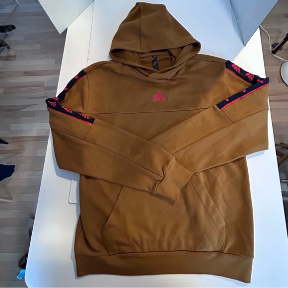Men’s Adidas hoodie, size medium, in brown, blue, and red. - Picture 1 of 9